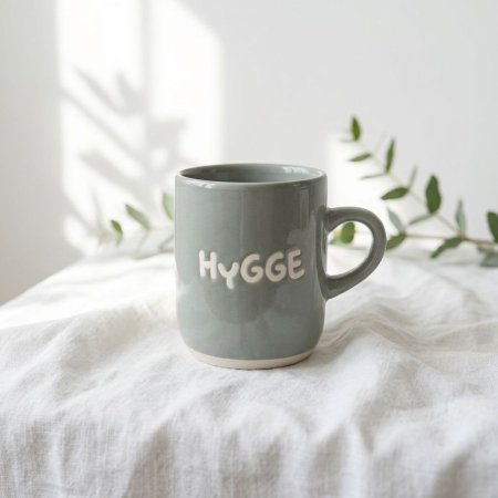 مج بورسلان رمادي بعبارة Hygge